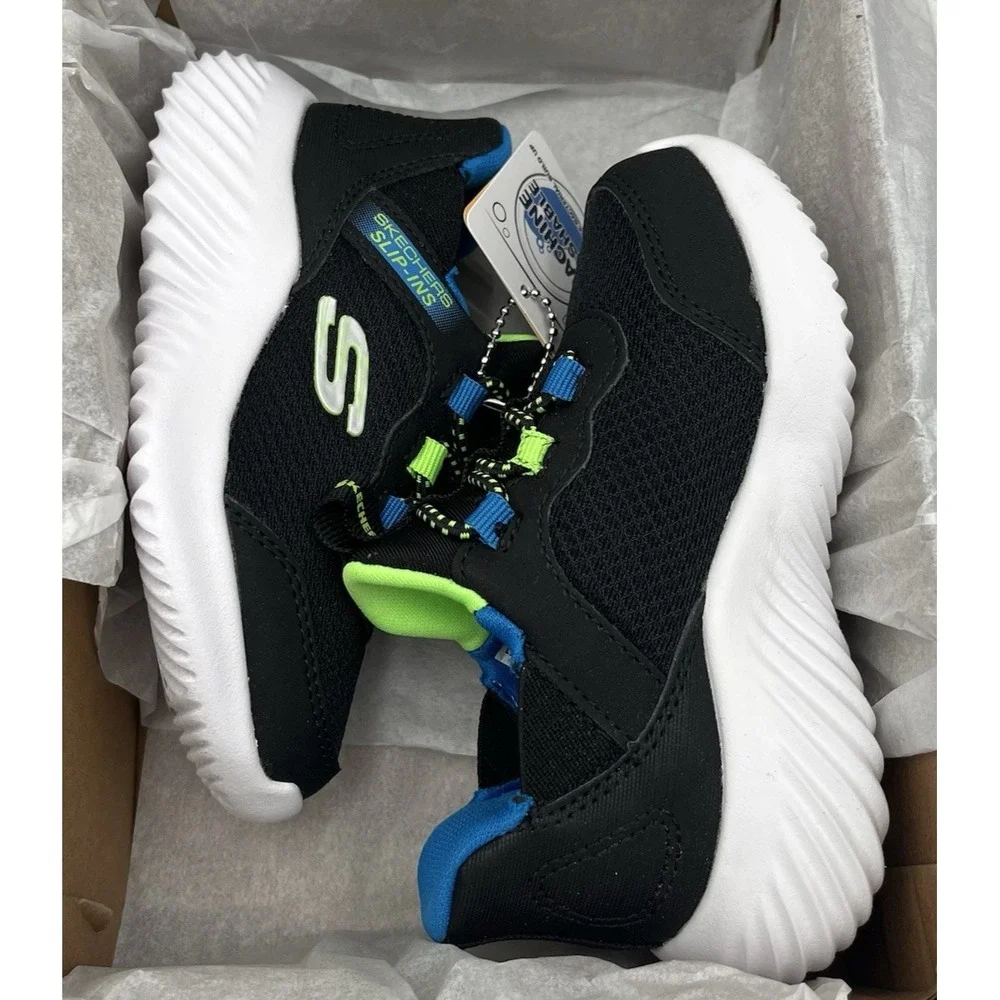 Skechers Bounder Toddler Boys Slip-on Athletic Shoes Size 7 Black Blue Lime